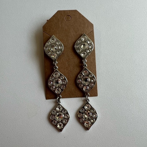 Silver Dangle Earrings with Crystal Accents - Picture 1 of 1